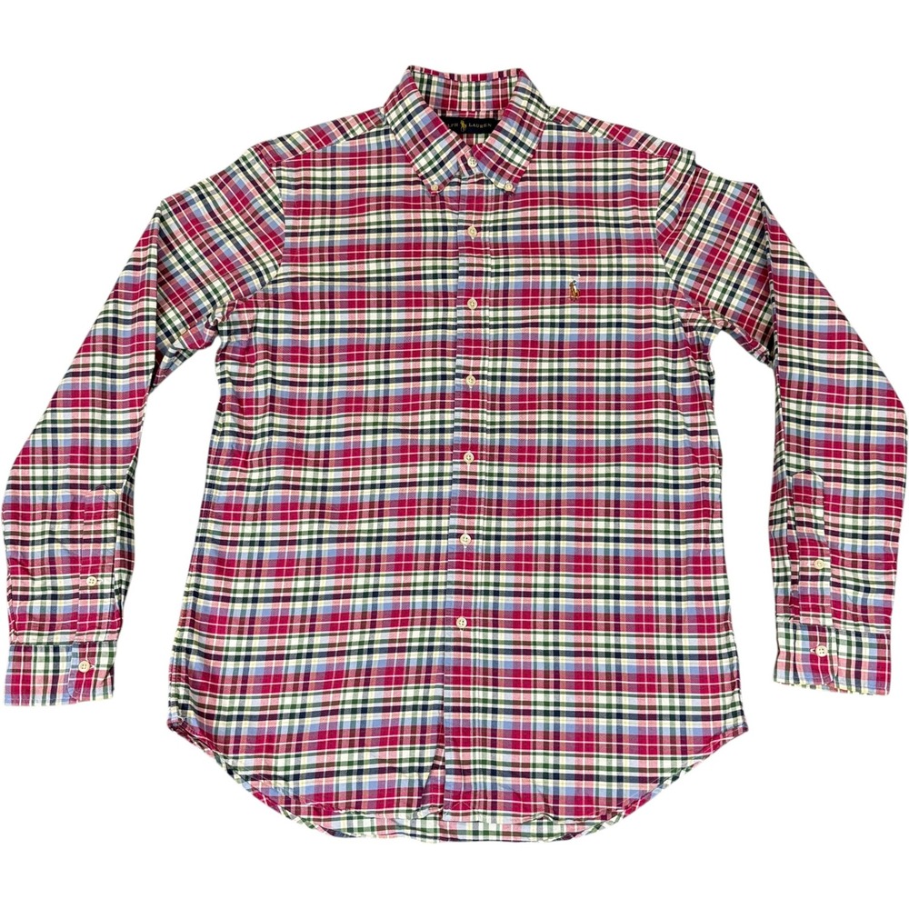 Ralph Lauren Shirt Mens Medium Pink Green‎ Plaid Button Down Long Sleeve
